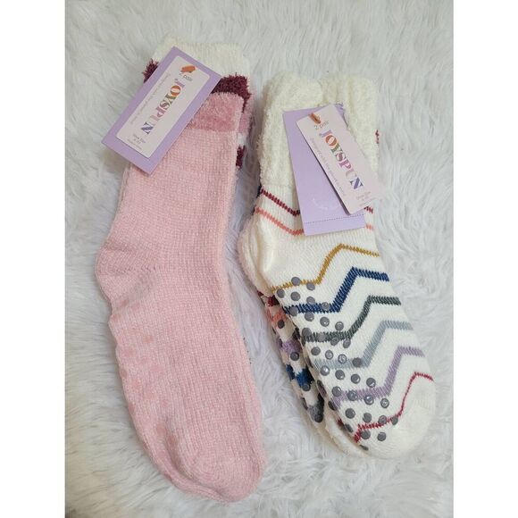 JoySpun Sz (4-10) Set of 2 Pair (4 total) Women's Plush No Slip Grip Socks - Picture 1 of 4